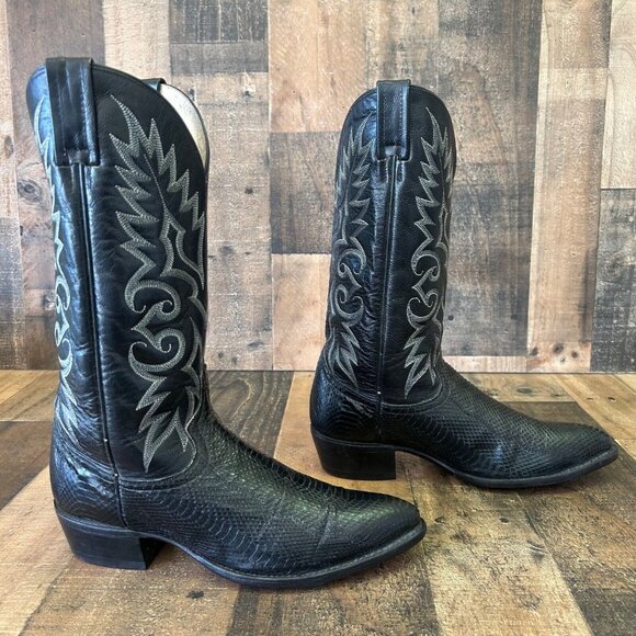 Dan Post Snakeskin Classic Black Western Cowboy Boots Mens 9 D - Picture 10 of 12